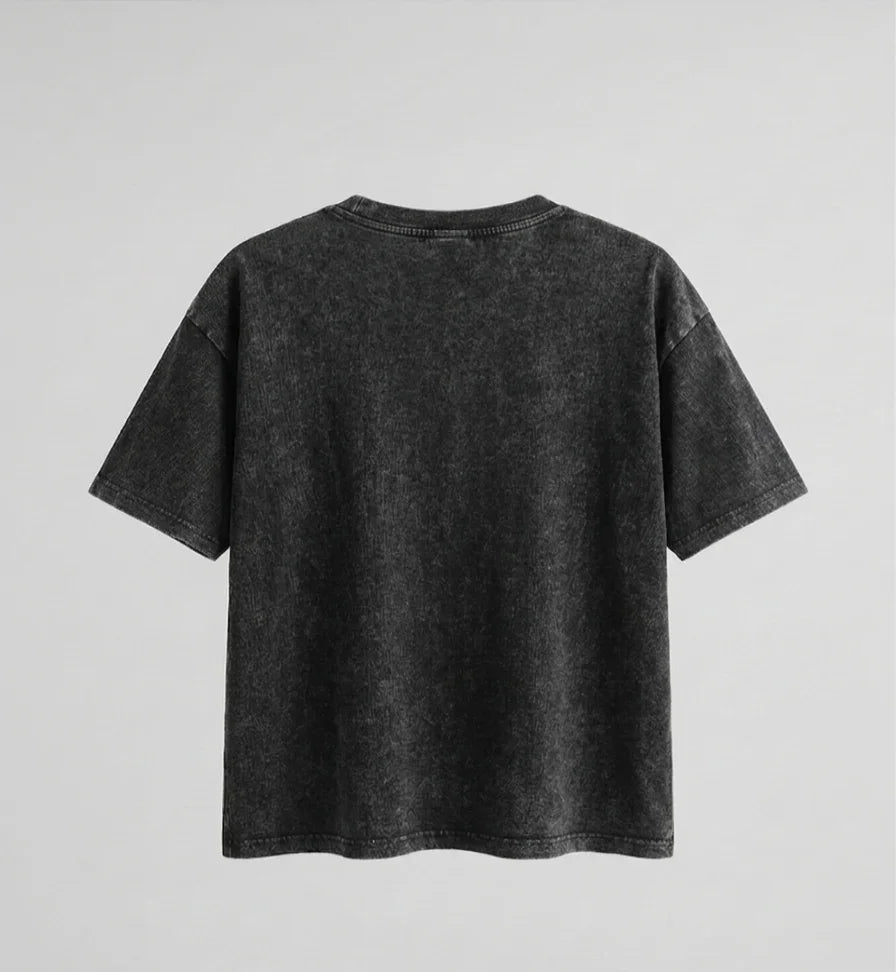 Dark gray t-shirt on a light gray background